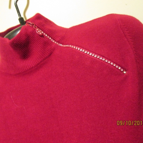RED ACRYLIC SWEATER WITH RHINESTONES, MEDIUM - Picture 3 of 4